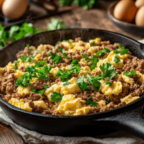 Savory Ground Beef And Eggs Skillet