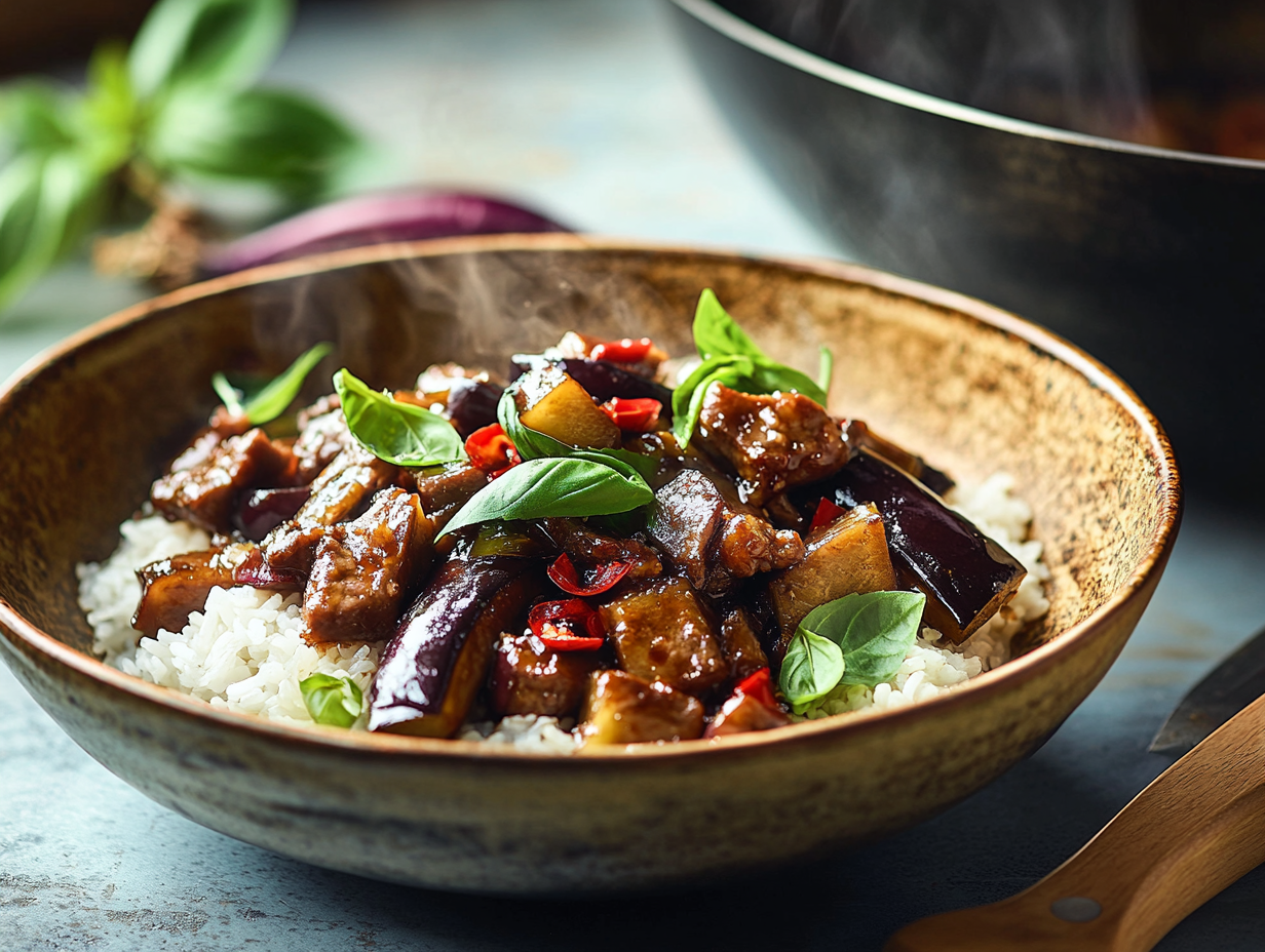 Basil Beef and Eggplant Stir Fry